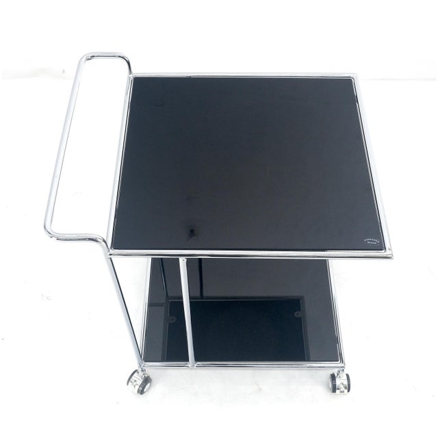 Metal Compact 16x20 Smoked Glass Shelves Two Tier Italian Serving Cart on Wheels For Sale - Image 7 of 11