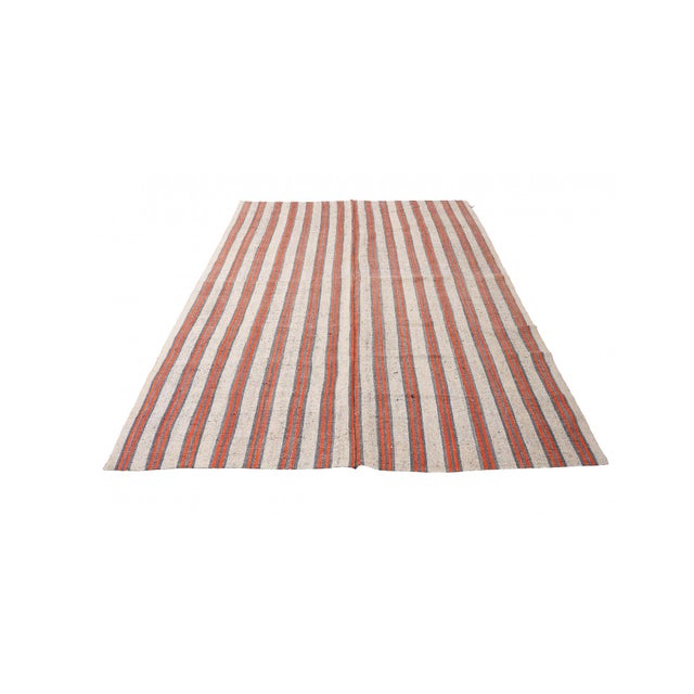 Mid-Century Modern Vintage Orange & White Kilim Rug - 7`5″ X 10`2″ For Sale - Image 3 of 6