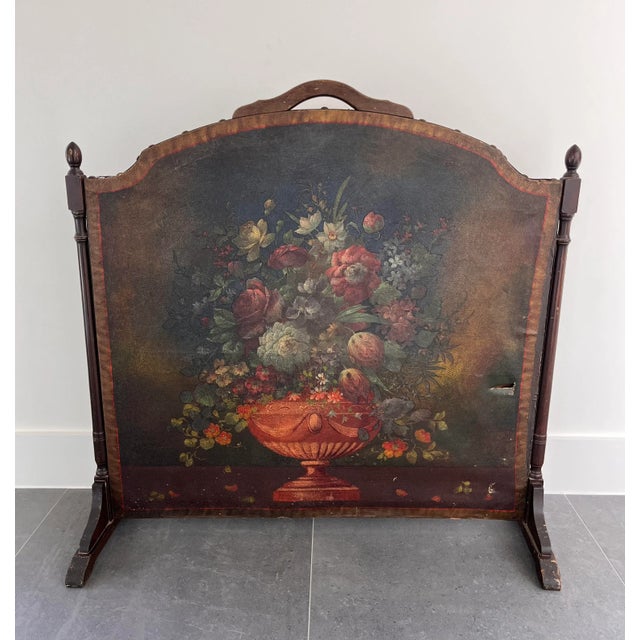 Antique Hand Painted Fireplace Screen For Sale - Image 11 of 11