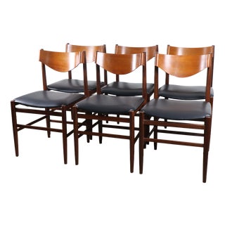 Chairs in Teak and Black Imitation Leather by Gianfranco Frattini, 1960s, Set of 6 For Sale