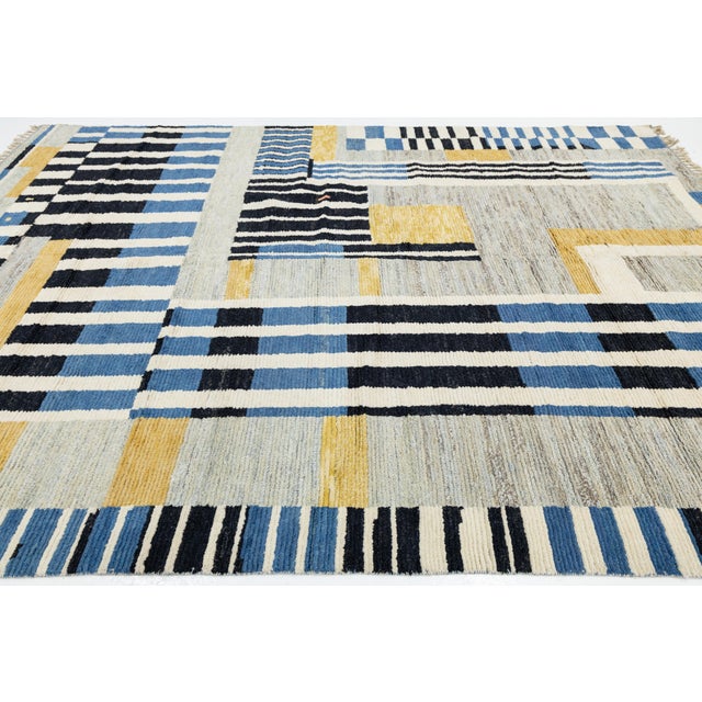 Textile Abstract Geometric Hand-Knotted Wool Rug – Modern Moroccan Style 9x12 For Sale - Image 7 of 11