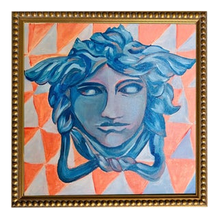 Original Medusa Portrait Painting in Ornate Gold Beaded Frame, Oil on Canvas, 12" X 12" by Tatiana Duperault For Sale