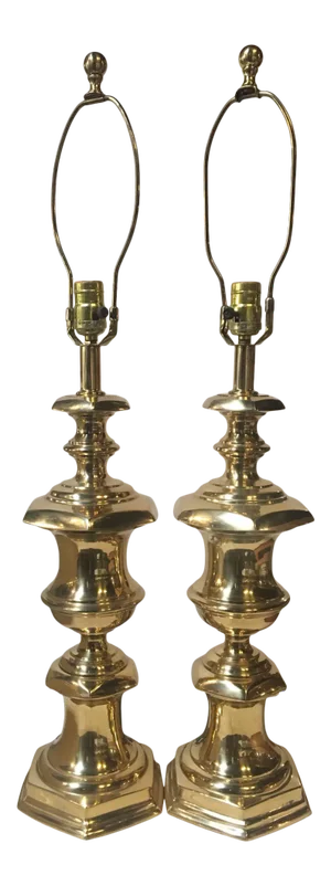 Vintage Mid 20th Century Hollywood Regency Brass Lamps - A Pair