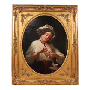 Mid-19th-Century French School Genre Painting, "Feeding the Bird" Evoking the Tradition of Greuze