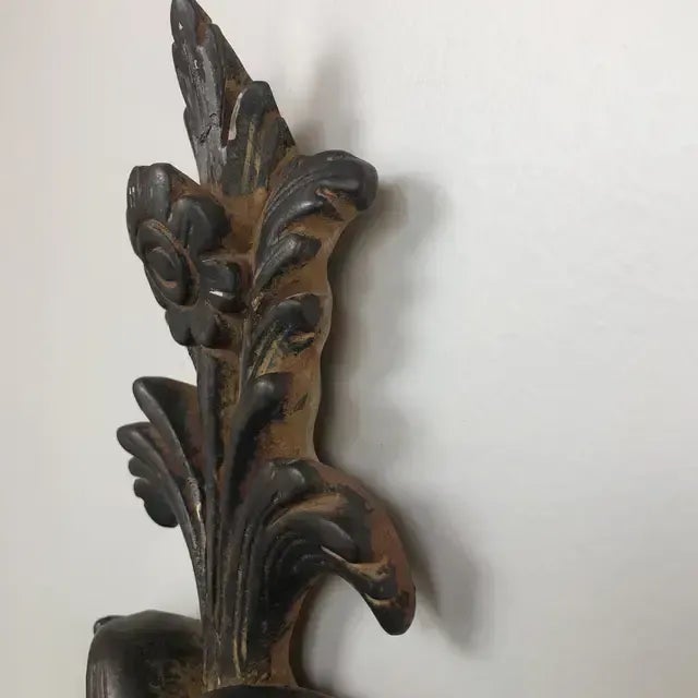 Charcoal 1990s Hand Carved 2 Lights Sconce For Sale - Image 8 of 12