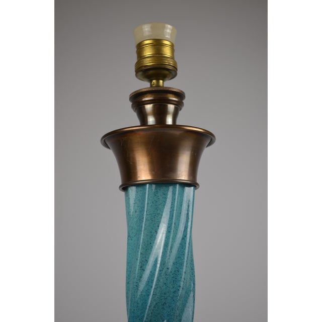 Hollywood Regency Turquoise Ceramic and Bronze-Finished Brass Table Lamp, 1950s For Sale - Image 15 of 17