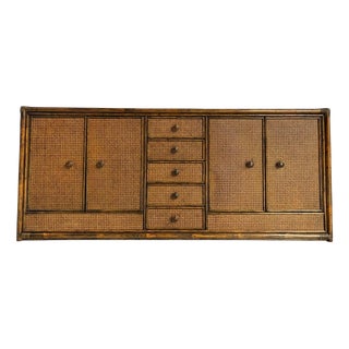 Vintage Rattan and Travertine Sideboard, 1960s For Sale