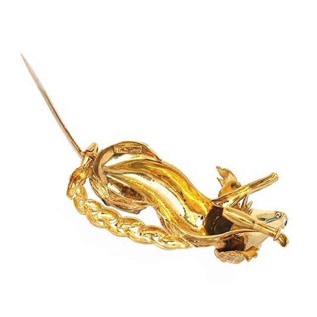 Contemporary Mid 20th Century Diamond & Sapphire 18k Yellow Gold Dog Pin Brooch For Sale - Image 3 of 3