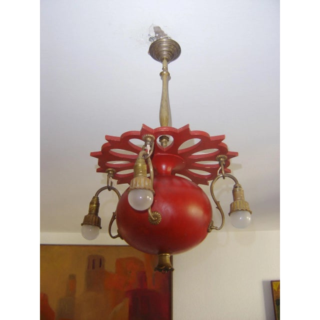 Wood Antique Art Nouveau German Chandelier, 1900s For Sale - Image 7 of 13