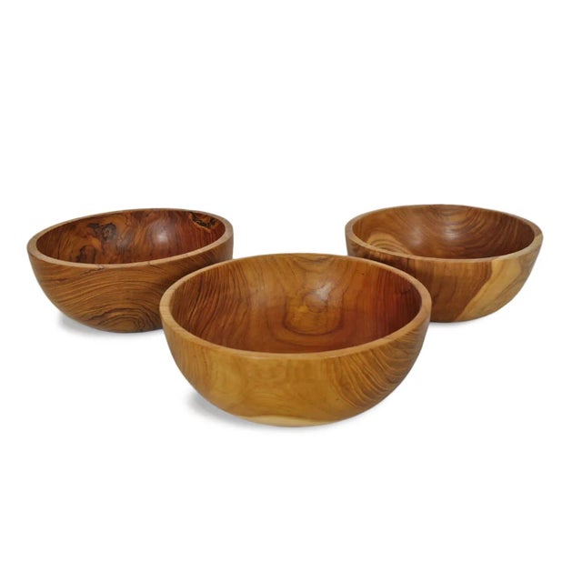 Simple Teak Wood Bowl For Sale - Image 4 of 8