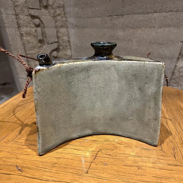 Vintage Japanese Hip Flask Glazed Canteen Pottery Vessel For Sale - Image 11 of 12