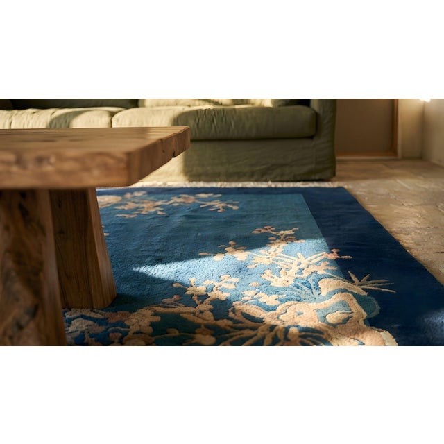 1925 Blue Multicolor Floral Antique Chinese Art Deco Rug 6'2"x8'10" Wool Carpet For Sale - Image 10 of 12