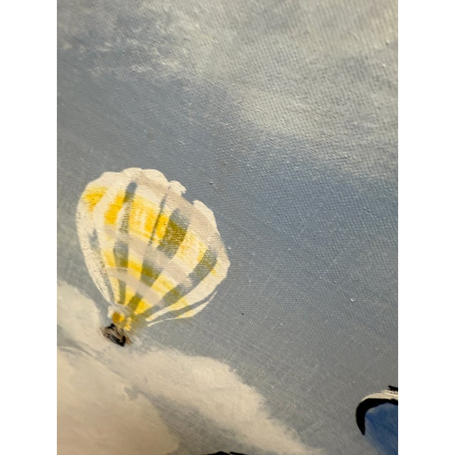 X- Large, Vintage Mid-Century Modern Lee Reynolds Hot Air Balloon and Cloud Scape Oil Painting For Sale - Image 9 of 11