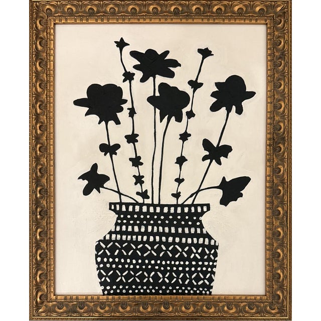 Original Contemporary Framed Black Ad White Floral Painting For Sale