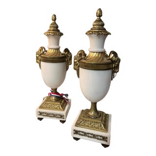19th Century Louis XVI Pair of Cassolettes - Carrara Marble For Sale