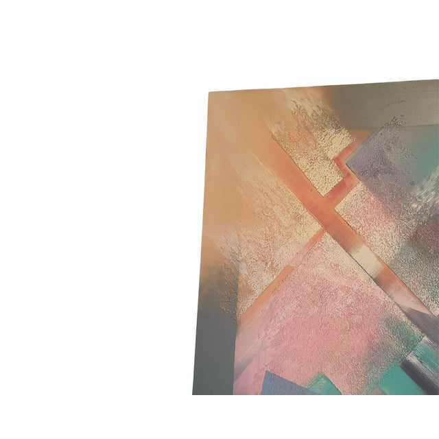 Pink Vintage Postmodern 1980s Abstract Large Canvas Oil Painting Wall Art Pink Signed For Sale - Image 8 of 12