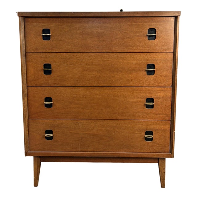 Mid 20th Century Modern Walnut Four-Drawer Chest by Bassett Furniture For Sale