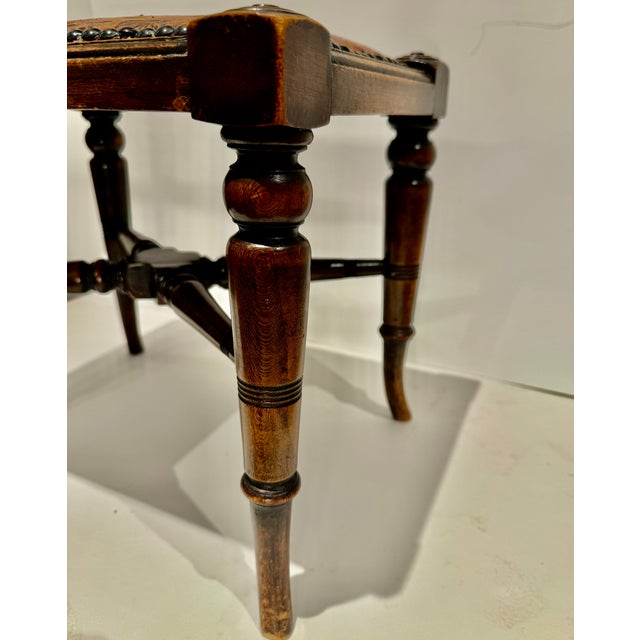 Antique English Hardwood Footstool, Aesthetic Movement Embossed Leather Circa 1880 For Sale - Image 10 of 13
