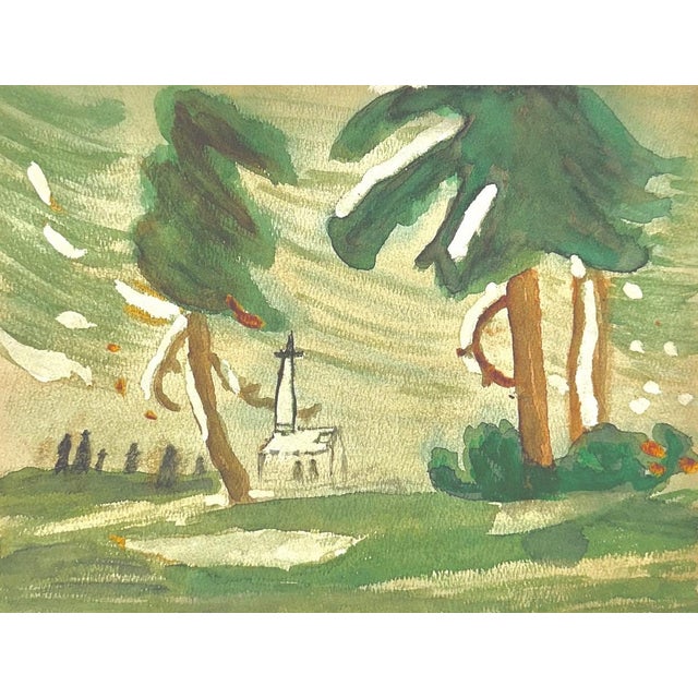 "Forest Trees, Greenish" 1970's Watercolor Painting For Sale