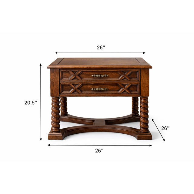 Mid 20th Century Pair of Solid Oak Spanish Revival Nightstands With Barley Twist Legs – Mediterranean Carved End Tables – 1970s For Sale - Image 5 of 12