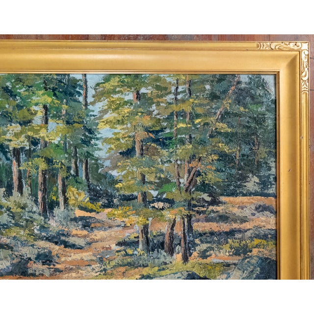Mid-Century Impressionist Oil Painting of Forest Scene Landscape, Signed Illegibly For Sale - Image 4 of 15