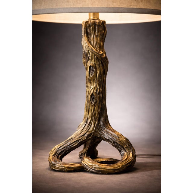Late 20th Century Late 20th Century Modern Sculptural Driftwood Sunlit Bronze Finish Table Lamp - With Linen Drum Shade For Sale - Image 5 of 9