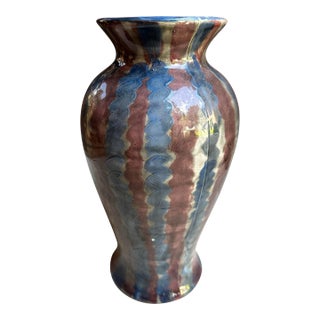 Vintage Handpainted Two Tone Ceramic Pottery Squiggle Vase For Sale
