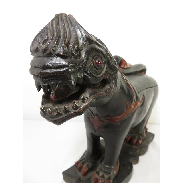 Antique Carved Wood Singha Guardian Lion ~ Thailand Buddhist Lidded Temple Box For Sale - Image 10 of 18