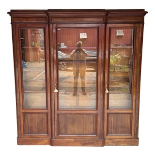 French Late 19th Century Mahogany Three-Door Glass Bookcase With Original Glass & Keys For Sale