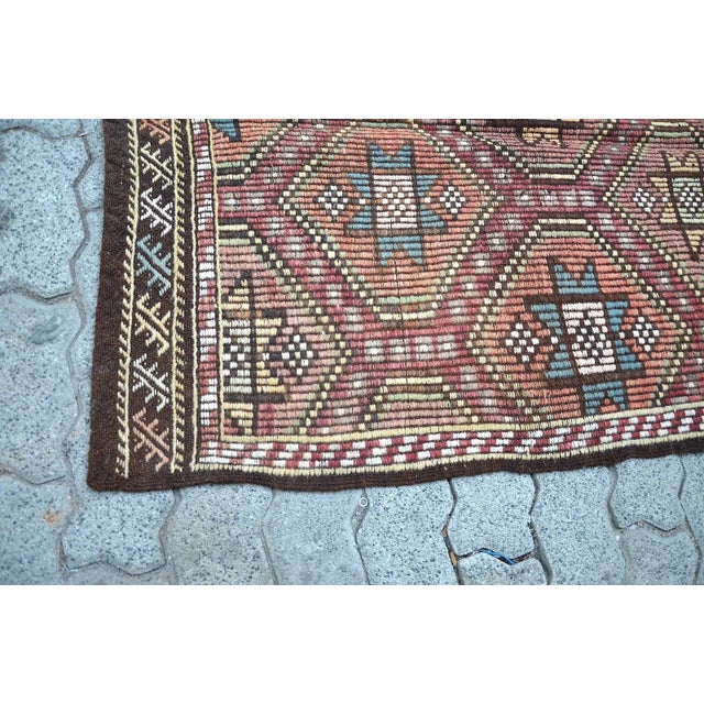 Vintage Geometric Handwoven Turkish Kilim Rug For Sale - Image 10 of 11