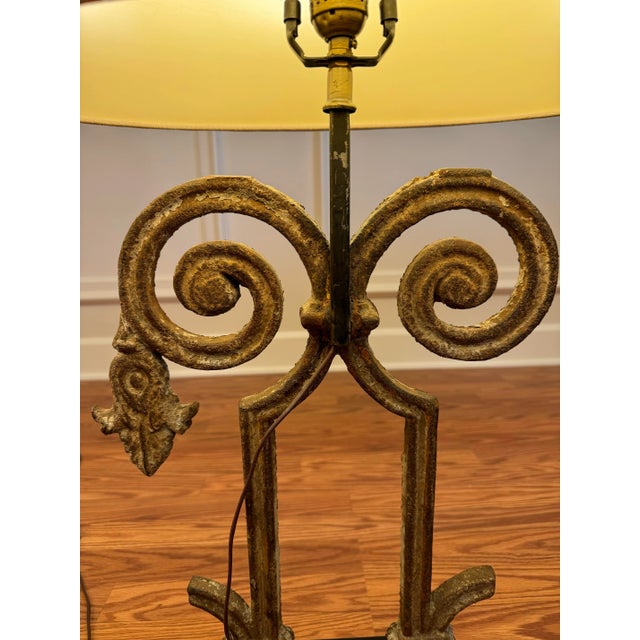 Vintage Old World Wrought Iron Architectural Element Table W/Custom Shade Lamps, a Pair For Sale - Image 12 of 12