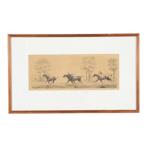 Mid 20th Century Paul Brown 4 Polo Players Charging Down the Field Drypoint Etching, Framed