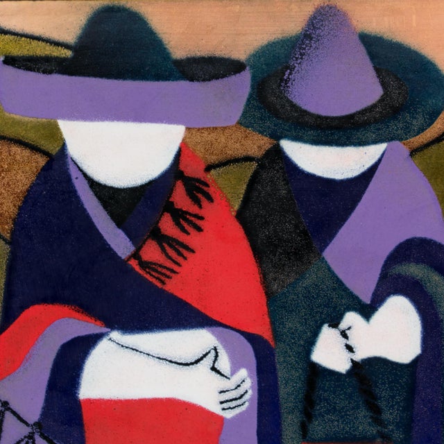 Judith Daner Enamel Artwork Wall Panels Set, the Mexicans, 1950s, Set of 2 Pieces For Sale In Atlanta - Image 6 of 17