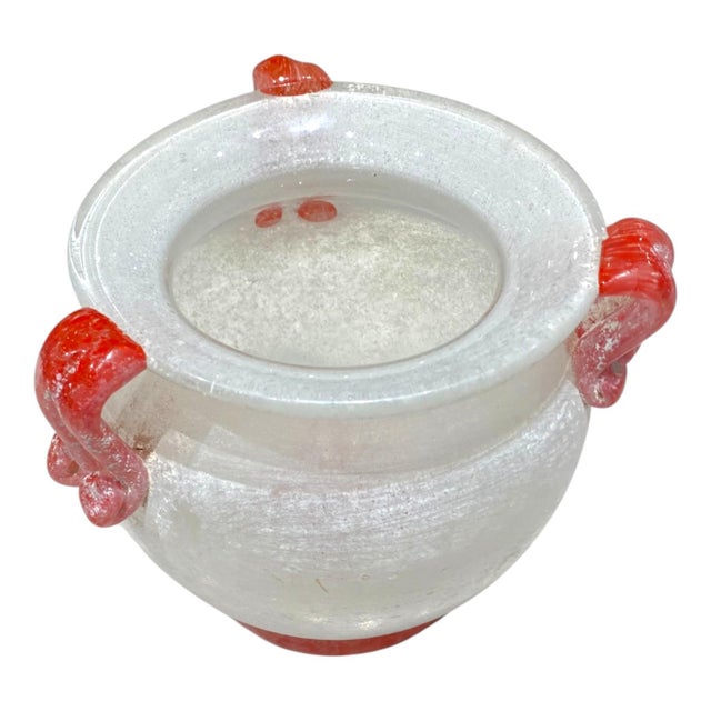 Glass Murano Art Glass Bowl "Scavo" Italian Seguso White Red Vase Planter Decor For Sale - Image 7 of 12