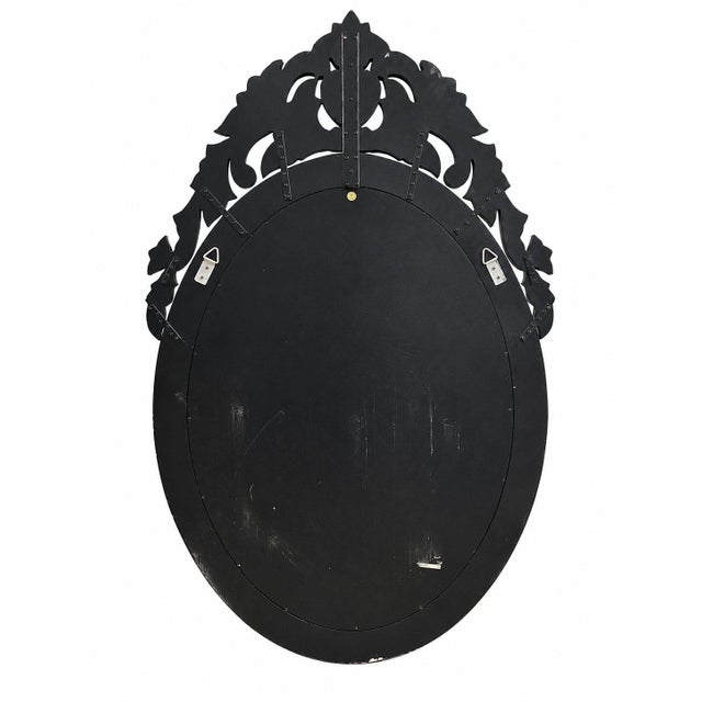 Italian Vintage Venetian Style Oval Wall Mirror Etched Floral Beveled Glass 46" For Sale - Image 3 of 5