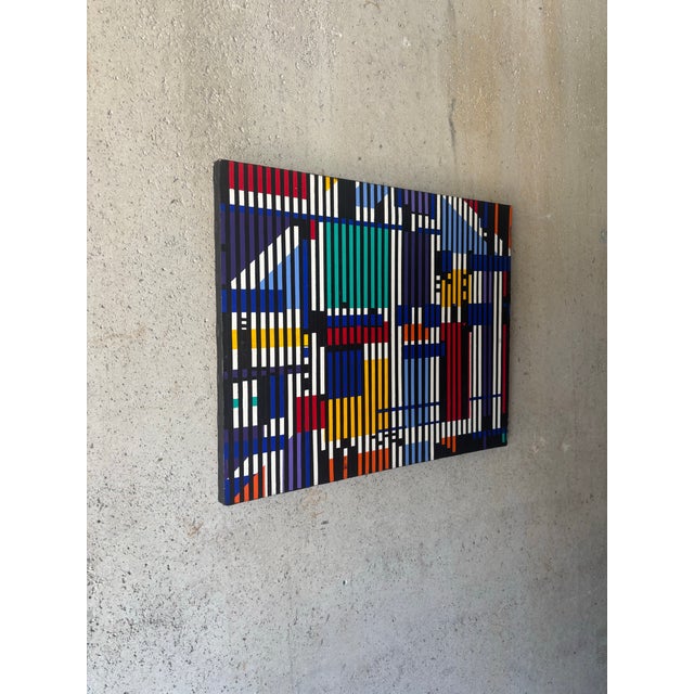 1990s Vintage Signed Geometric Op Art Painting, in the Style of Yaacov Agam For Sale - Image 5 of 7