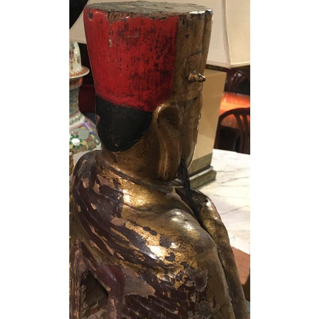 Brown Painted Wooden Chinese Dignitary Sculpture, 1700s For Sale - Image 8 of 13