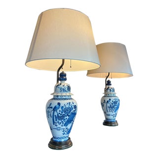 Pair of Delft Porcelain Ginger Jar Table Lamps For Sale