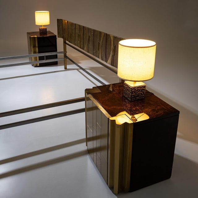 Brutalist Bed With Brass Headboard by Luciano Frigerio, Italy, 1970s For Sale - Image 3 of 11