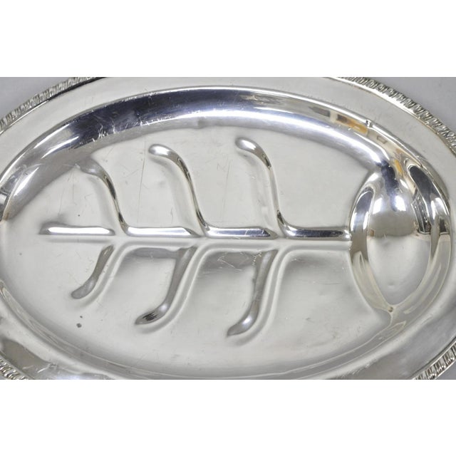 Victorian Vintage English Sheffield Silver Plated Meat Cutlery Oval Serving Platter Tray For Sale - Image 3 of 13