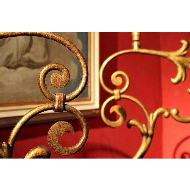 Large 19th Century Italian Gilt Handwrought Iron Scale One Light Table Lamps, Set of 2 For Sale - Image 14 of 18