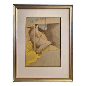 Butter Yellow Nude Original Signed Framed Drawing