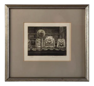 Ryohei Tanaka Vintage Signed Etching S/N Masks Temple