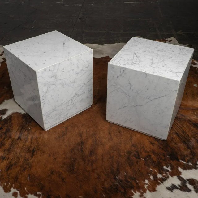 Bauhaus 1960s Carrara Marble Cube Side End Tables - a Pair For Sale - Image 4 of 12