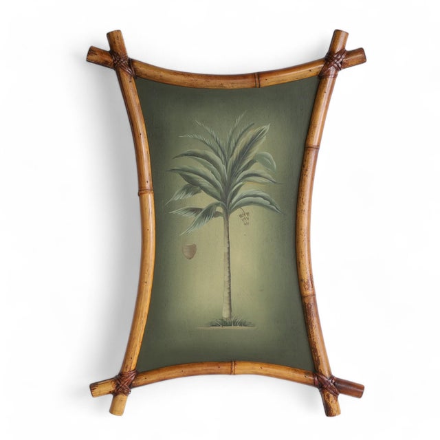 Avocado Pair of Vintage Palm Tree Paintings in Bamboo Frames For Sale - Image 8 of 10