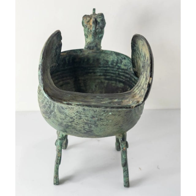 Chinoiserie 20th Century Chinese Archaistic Ritual Bronze Yi Pouring Vessel For Sale - Image 3 of 12