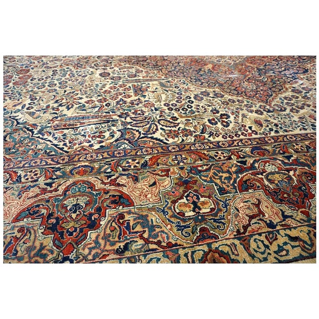 Antique Persian Sarouk Mahajaran Wool 12x19 Ivory, Navy, & Red Oversized Handmade Area Rug #1144059 For Sale - Image 12 of 16
