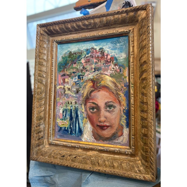 Wood "Wish You Were Here", Oil Painting, by Van Ness, Vintage Wood Framed For Sale - Image 7 of 9