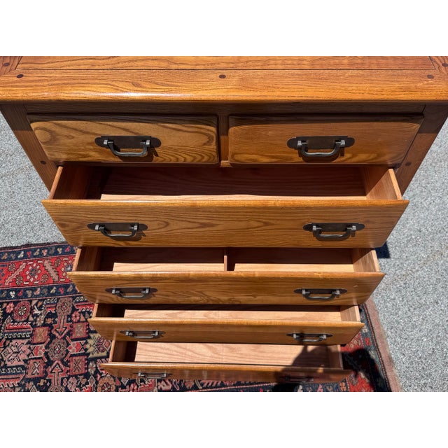 Vintage 1970s Link Taylor “Countryside” Oak 6-Drawer Tall Dresser For Sale In Boston - Image 6 of 11