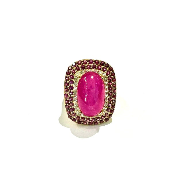 Gemstone Bochic “Capri” Vintage Ruby & Pink Sapphire Ring Set 18K Gold & Silver For Sale - Image 7 of 10